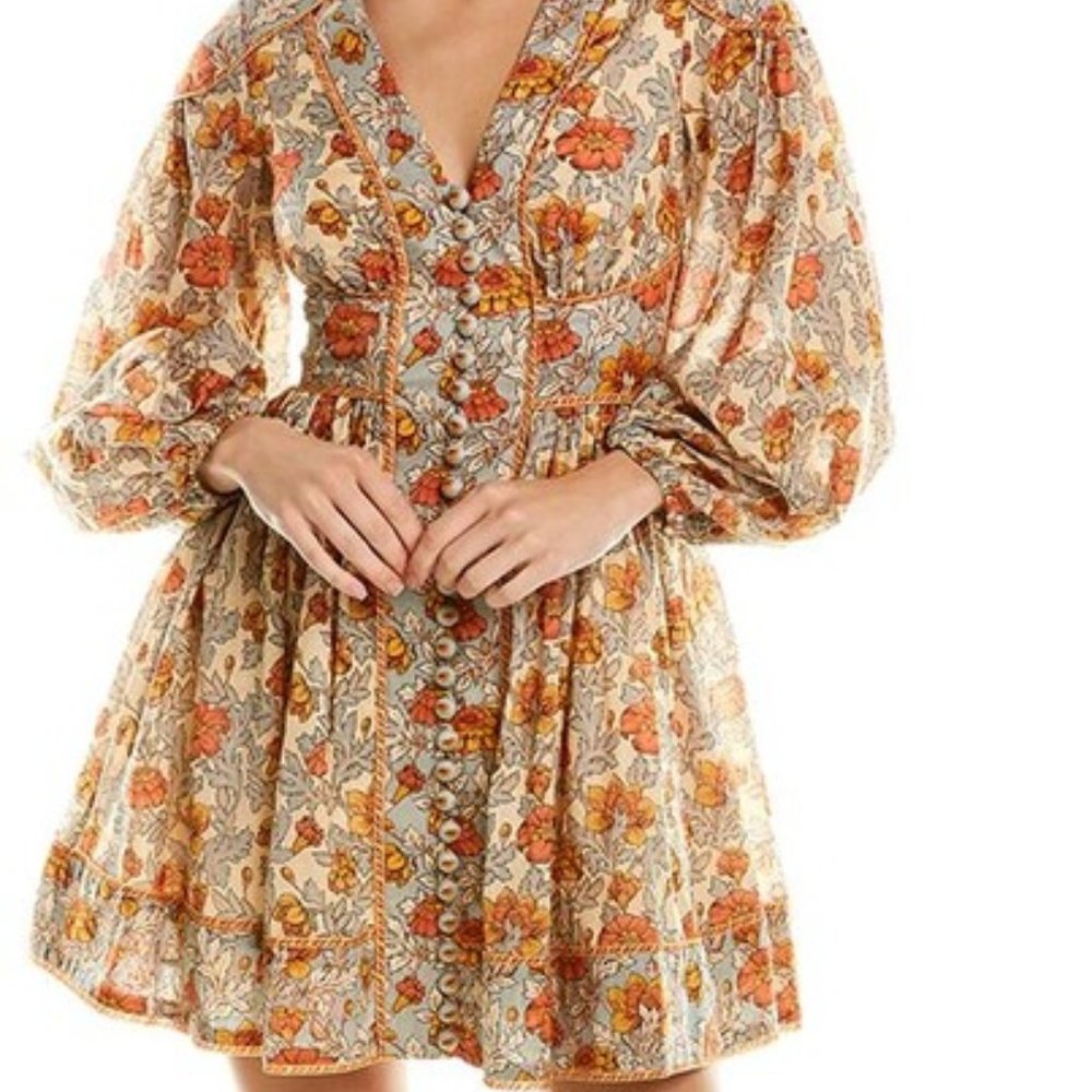 Zimmermann Mini Dress Dusty Blue Floral (NWT)